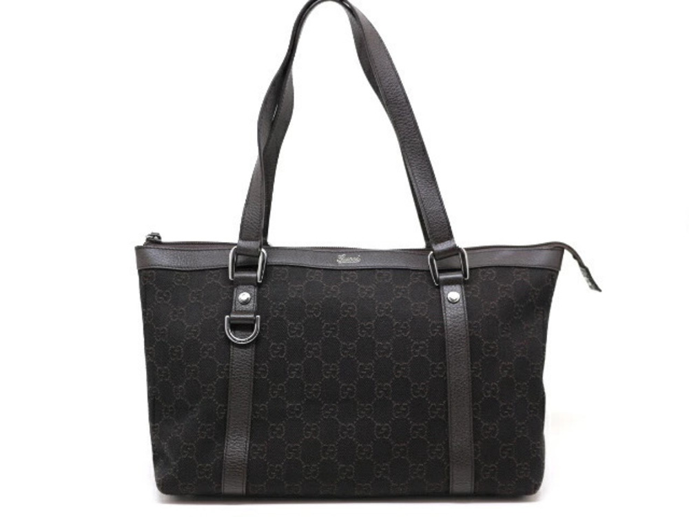 Gucci bag tote GG canvas Abbey handbag dark brown leather